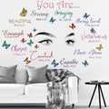 Datesno Beautiful Eyelash Eyes Wall Decor Vinyl Art Inspirational Quotes You Are Beautiful Stickers Butterfly Decals Bedroom Decoration for Living Room Home Decor, Chroma