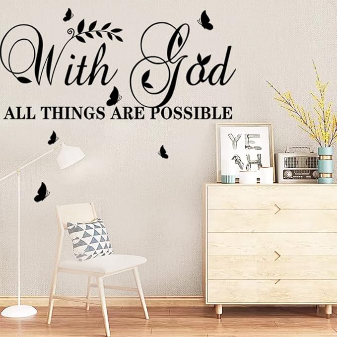 with God All Things are Possible Wall Stickers InspirationalDecal Vinyl Decals Motivational Office Decor Quote Wall Art Vinyl Wall Decal Living Bed Room School Words Saying