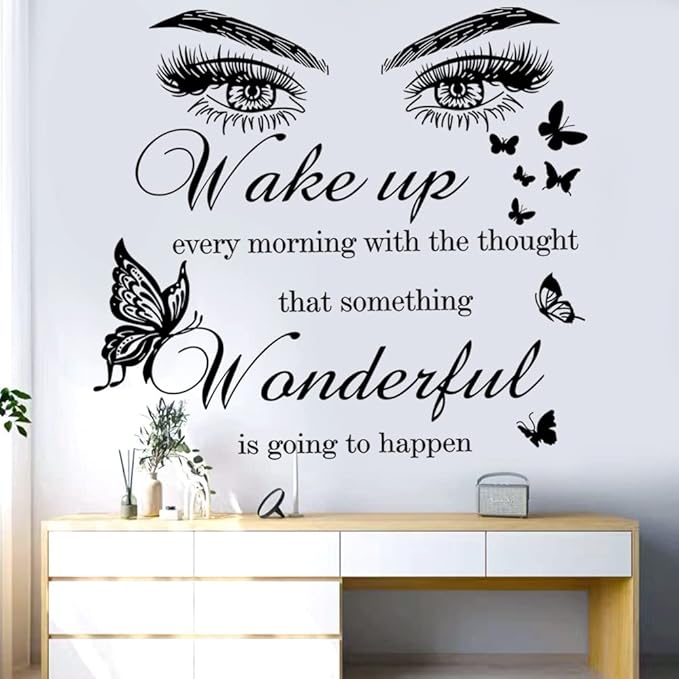 Inspirational Quotes Vinyl Eyes Eyelash Decals Motivational Sayings for Wall Art Decor Sticker Positive Lettering Wall Decal for Women Girls Bedroom Living Room Home Beauty Salon Decoration