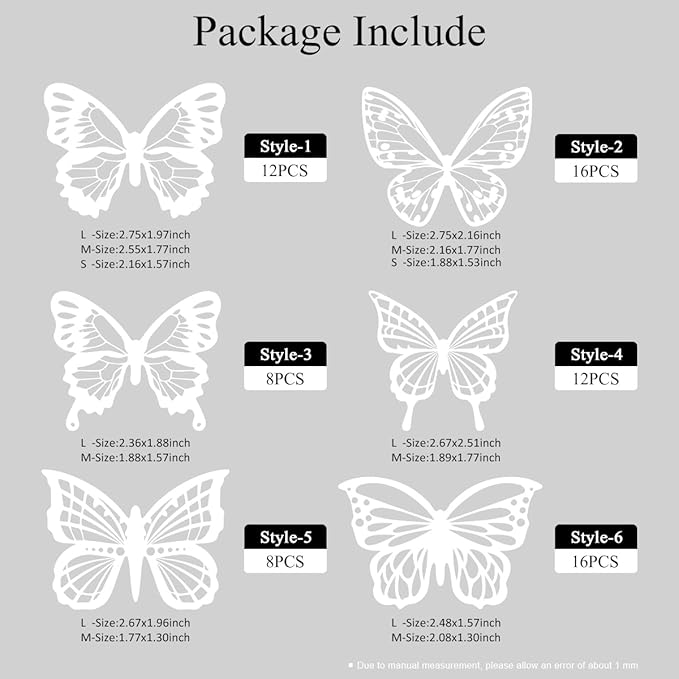 72pcs White Butterfly Wall Stickers, 3D Butterfly Decorations for Birthday Wedding Party Decorations, Cake Room Table Decorations, Removable Stickers