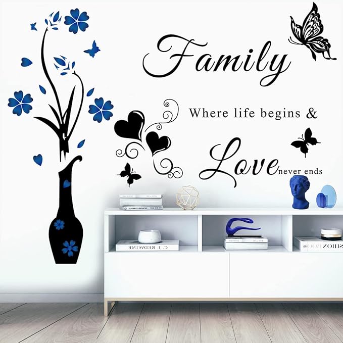 Family Wall Sticker Decals: Inspirational Quote Vase Art Vinyl Lettering Saying for Living Room, Bedroom & Dining Room Decor