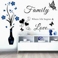 Family Wall Sticker Decals: Inspirational Quote Vase Art Vinyl Lettering Saying for Living Room, Bedroom & Dining Room Decor