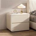 Minimalist Bedside Table Wood Bedside Furniture, Leather Nightstand with 2 Drawer Storage Modern Night Stand for Bedroom, Living Room, 17.7x15.7x18.9inch(Beige,Left)