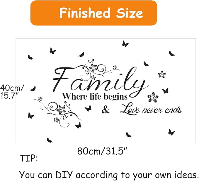 Family Wall Lettering Stickers Art Decals Decorations for Bedroom Living Room Bathroom Dining Room, Inspirational Love Quotes Saying Word Sign Women Men Home Vinyl Decor