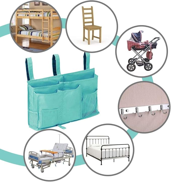 Bedside Storage Organizer, 8 Pockets Hanging Storage Bag Organizer Holder,2019 Bedside Caddy for Bunk Dorm Rooms & Hospital Bed Rails（Green） (YUNDA118)