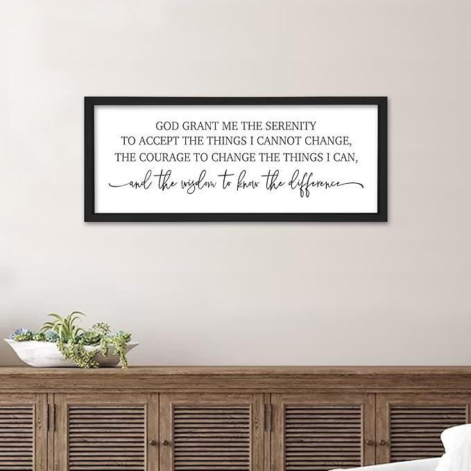 flowtorely Serenity Prayer Wall Decor 24"×10" God Grant Me Sign for Bedroom Bible Verse Scripture Large Christian Wood Framed Wall Hanging Art (Black)