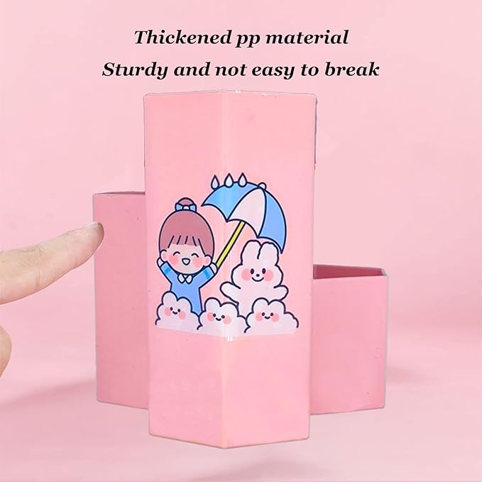 Desk Pencil Pen Holder, 3 Slots Desk Organizer, Office Supplies Accessory, Cute Desktop Storage Box for Home School Office Art Supply, Pencil Cup, Desktop Stationary Organizer (Pink)
