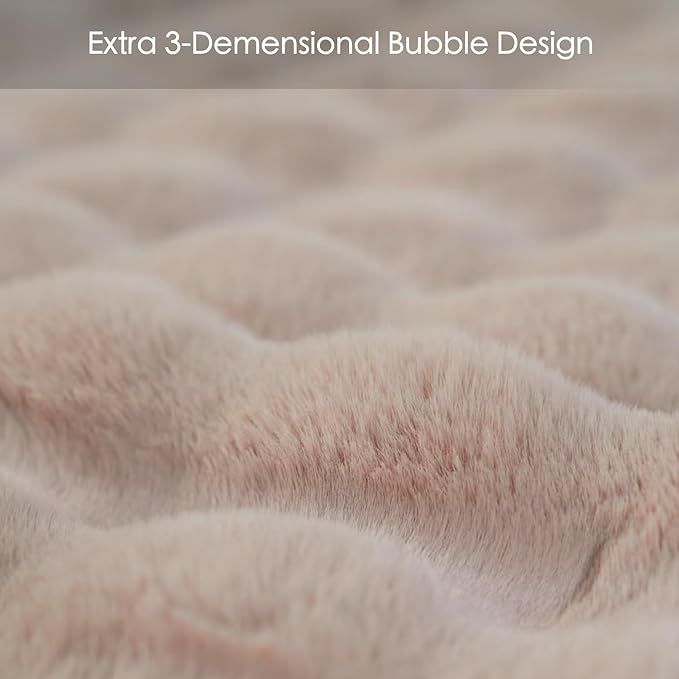 Super Comfort Oversized Warm Thick Bubble Luxury Plush Rabbit Faux Fur Throw Blanket, Fluffy Blanket,Soft Cozy Blanket for Couch Chair Bed Sofa Living Room (Wheat, 50inX60in)