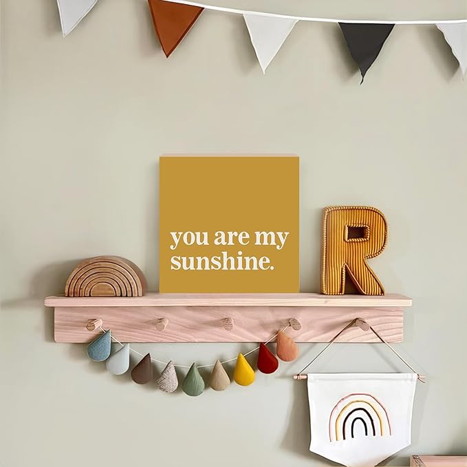 Lacama Inspirational You Are My Sunshine Wooden Box Sign, Yellow Motivational Decorations Wood Block Signs, Inspirational Wood Sign for Kids Room Nursery Desk Shelf Wall Decor 5x5 Inches