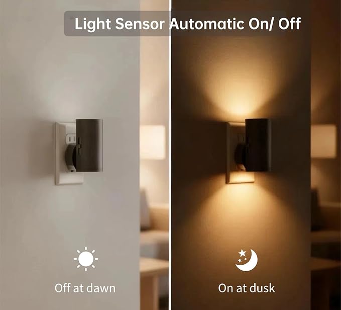 LED Night Light Plug in, Night Lights Plug into Wall Dusk to Dawn Sensor,5-300LM Adjustable Brightness, 2700K,Dimmable Night Lights for Kitchen,Hallway Bedroom,Stairway,2 Pack