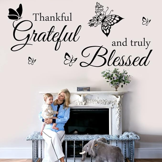 Faith Vinyl Lettering Thankful Grateful and Truly Blessed Inspirational Quote Decor for Home Decor Living Room Kitchen Office Wall Decoration