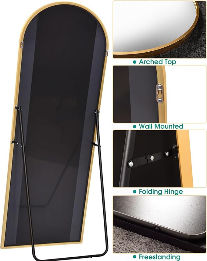 Arched Floor Mirror, 41" x 81", Freestanding, Gold Arch Full Body Mirror for Bedroom