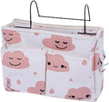 Bedside Caddy Hanging Organizer,Canvas Bag Pockets Basket Multifunction Bedside Organizer for Bunk College Dorm Bed Rails with Magazine Books Phone Cable Tablet Water Bottle,Pink Clouds