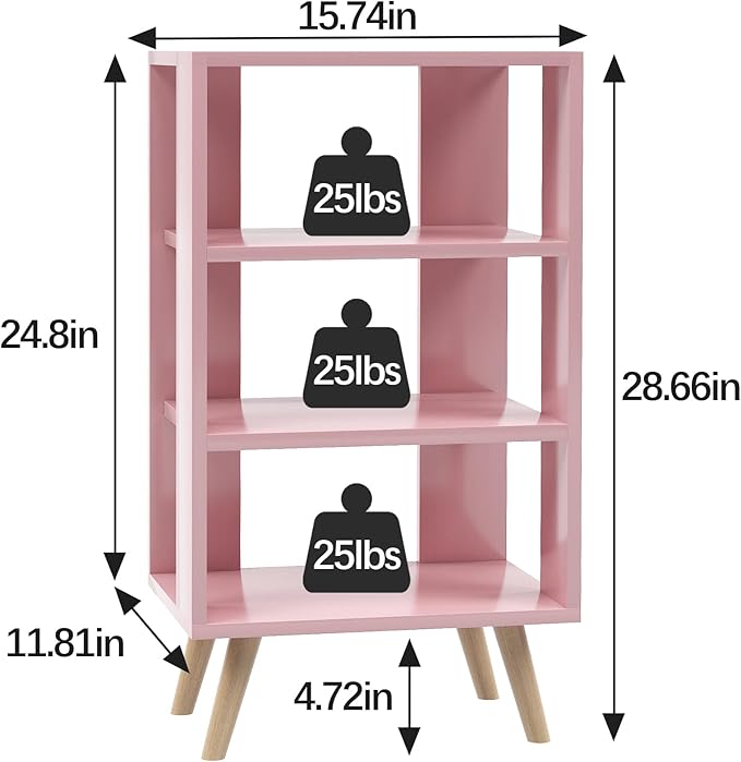 Night Stand, Pink Nightstand, Modern End Table with Open Storage, 3-Tier Wooden Bedside Table for Small Space, Living Room, Bedroom