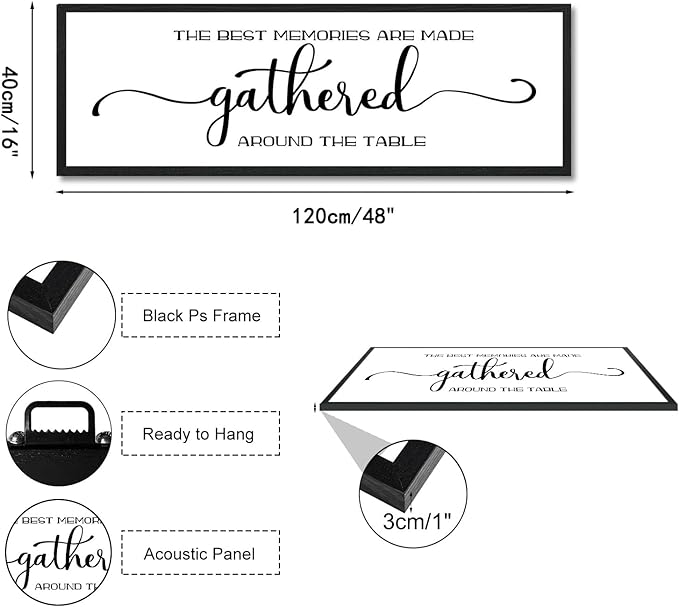 The Best Memories Are Made Gathered Around The Table Wall Decor: Farmhouse Kitchen Wall Art Framed Large Rustic Kitchen Sign Modern Dining Room Wall Decor Hanging Wall Plaques 16"x48"