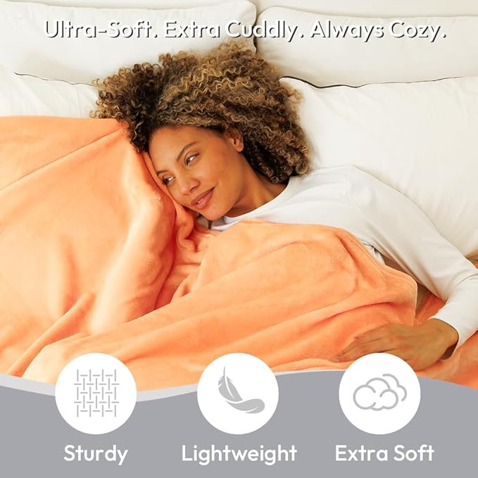 NANPIPER Queen Size Blanket - Lightweight Soft Fleece for Adults All-Season Peach Pink 90"x90"