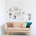 Shappy 32 Pcs Acrylic Mirror Wall Stickers Removable Round Wall Decal Circle Mirror Tiles for Home Bathroom Living Room Bedroom TV Background Decor(Silver,Large Size)