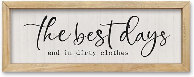 comurdyo Laundry Sign Wall Decor 16"×6" The Best Days End In Dirtiest Clothes Funny Laundry Room Bathroom Wood Framed Hanging Wall Art (Wood)