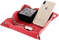 Valet Tray for Men Women - PU Leather Travel Catchall Tray Organizer - Desk Bedside Nightstand Storage Box for Jewelry Key Phone Remote Controller Wallet Watch Glasses Coin Readers -Red