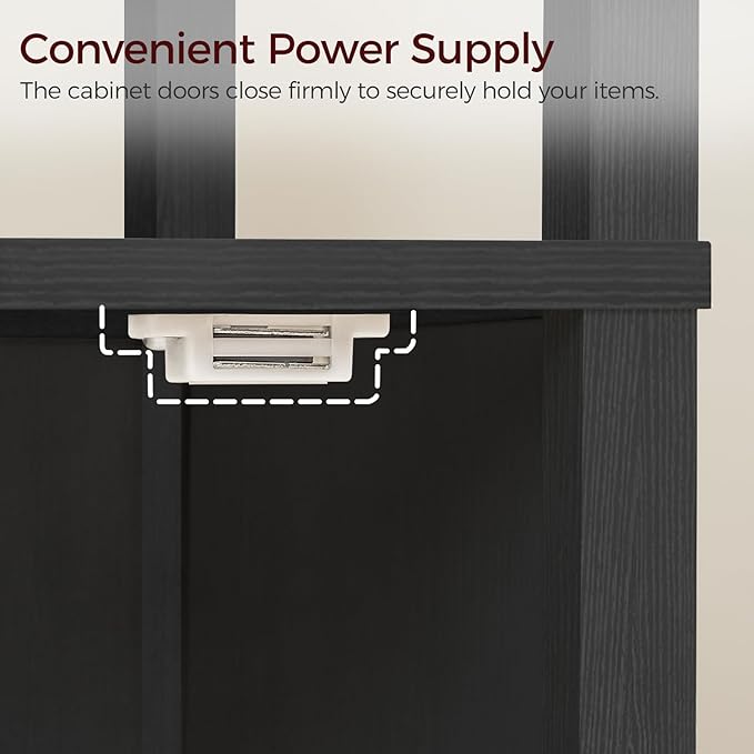 Farmhouse Nightstand with Charging Station, Black Bedside Table with USB&Type-C Ports and Outlets, End Table with Storage, Night Stand for Bedroom, Black ETBK96E01