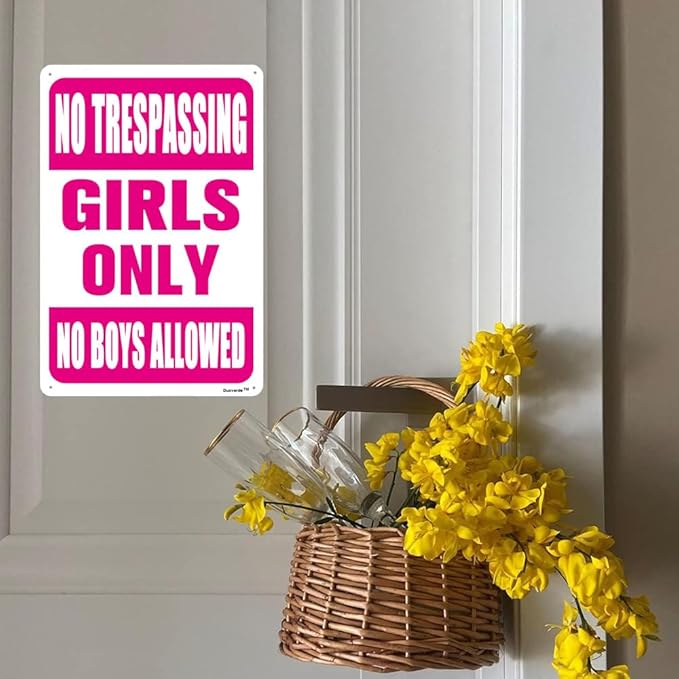 8"x12" Aluminum Sign, Girls Only No Boys Allowed Sign, Funny No Trespassing Metal Sign Pink For Girls Cave Bedroom Living Room Wall Decor