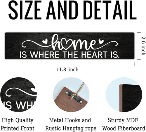AGMDESIGN Home Is Where the Heart Is Wood Sign, Rustic Family Reunion Decor, Wall Decor for Shelf Desk Door, Heartwarming Farmhouse Bedroom Hanging Wood Plaque, New Home Gifts for Friend Coworker BFF