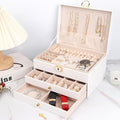 3 Layer Jewelry Box Organizer with Drawers, Lockable PU Leather Jewelry Storage Case for valentine gifts Necklace Earring Ring Bracelet Watch, White