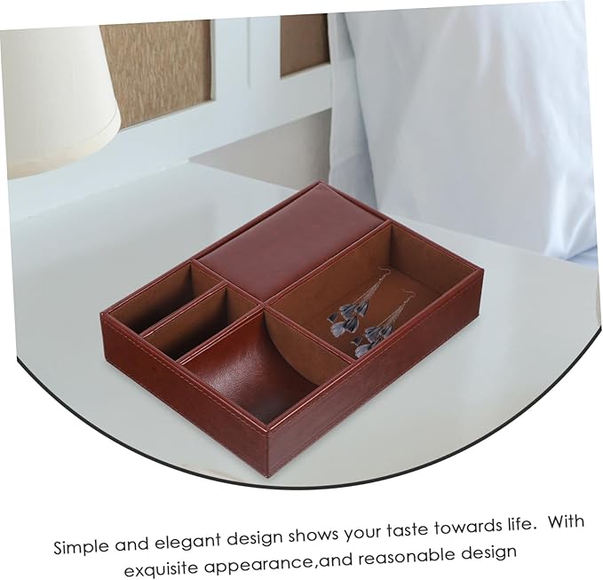 Nightstand Jewelry Box Faux Leather Storage for Phone Keys Wallet Watch Glasses Multi-compartment Organizer for Home and Office for Jewelry and Accessories Storage