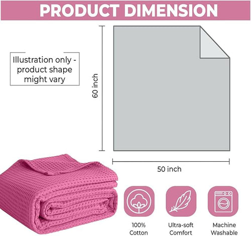100% Cotton Blankets for Bed - Waffle Weave Blankets for Summer, Lightweight and Breathable Soft Woven Blanket for Spring (Pink, Throw (50" x 60"))