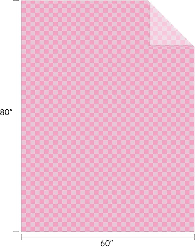 FY FIBER HOUSE Checkered Flannel Fleece Throw Blanket Soft Cozy Checkerboard Grid Print Chessboard Gingham Pattern Blankets for Bed Couch Sofa, 60"x80", Light Pink