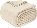 Joydeco 100% Cotton Muslin Throw Blanket for Couch Bed and Sofa, 4-Layer Lightweight and Breathable Soft Gauze Blanket for All Season, Luxury Throws Cotton Blanket Gift(Light Tan, 90"x90")