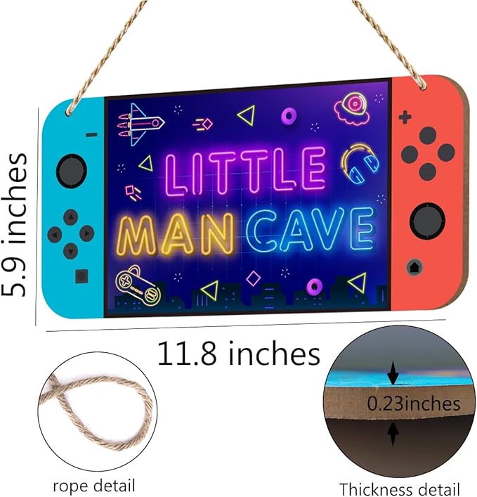 Little Man Cave Sign for Boys Game Console Boys Room Decor, Space Astronaut Living Room Wall Decor Wooden Hanging Plaque Wood Sign Wall Pediments Wallart Game Playroom Bedroom Decor
