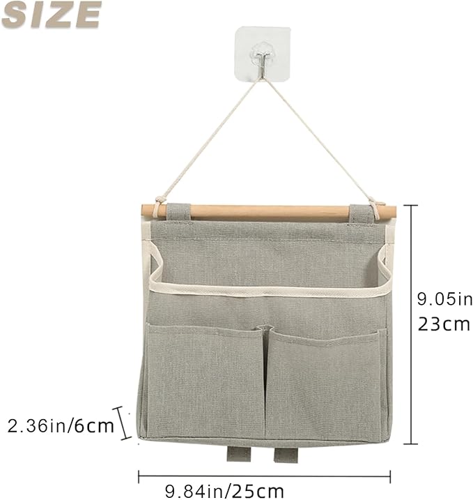 4 Pcs Wall Hanging Storage Caddy Bags, Wall Hanging Organizer Bag with Hooks, Linen Cotton Fabric Hanging Wall Door Organizer, Waterproof Hanging Pouch File Magazine Wall Mount Organizer for Bedroom