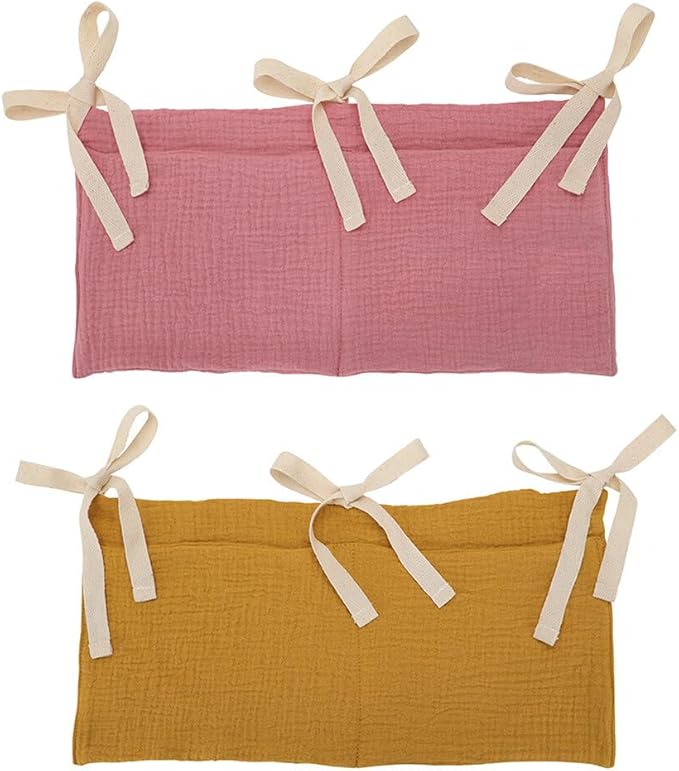 2 Pack Baby Crib Hanging Storage Bag, 2-Pockets Baby Crib Side Organizer Crib Hanging Organizer for Diapers, Toys, Clothing
