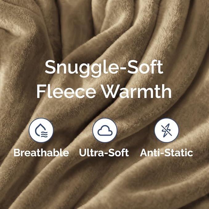 Ultra Soft Fleece Blanket Twin Size - Flannel Fleece Luxury Twin Blanket - Lightweight for Couch Bed Chair - Thick, Warm and Breathable - All Season Cozy Fuzzy, Anti-Static Microplush Bedding, Camel