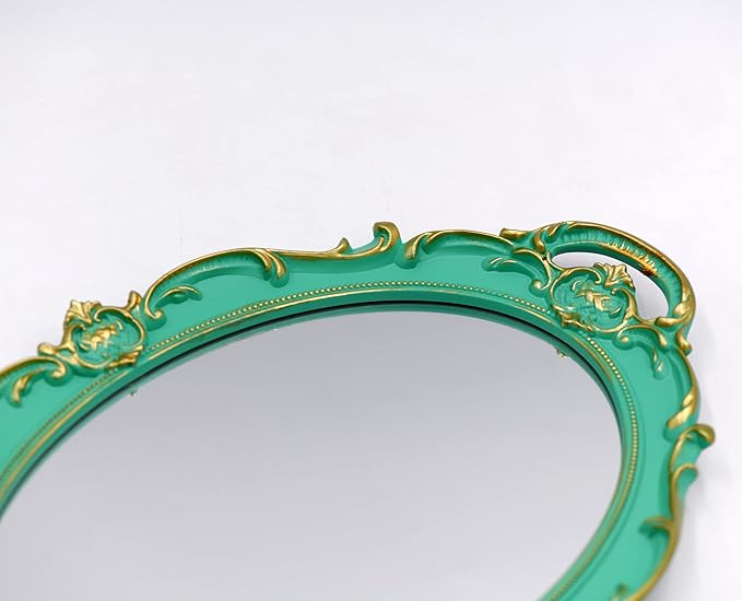 Vintage Mirror Small Wall Mirror 14.5 x 10 inches Oval Green