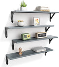 Wood Floating Shelves Set of 4, Rustic Storage Decor Wall Shelves, Wall Mounted Shelf for Living Room, Bedroom 23.6" x 6", Grey