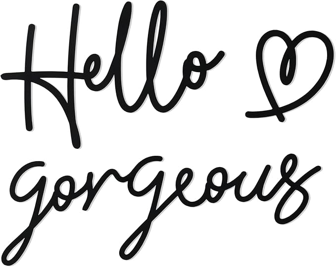 Bnesi Hello Gorgeous Heart Sign Wall Decor Black Metal Wall Decor Modern Hello Gorgeous Elegant Metal Wall Art Decor for Bathroom, Bedroom, Lash room (Black, Large)