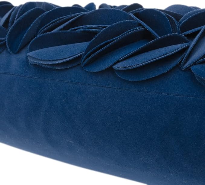 KINGROSE Handmade 3D Flower Accent Throw Pillow Cover Home Decorative Pillow Case Soft Rectangle Cushion Cover for Sofa Living Room Bed Sofa Couch 12 x 20 Inches Velvet Navy Blue