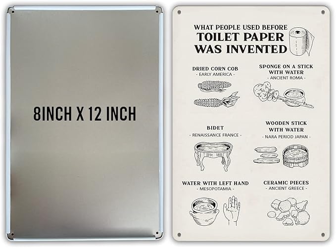 QIONGQI Funny Bathroom Quote What People Used Before Toilet Paper was Invented Metal Tin Sign Wall Art Decor for Home Bath Room Decor Gifts