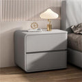 Minimalist Bedside Table Wood Bedside Furniture, Leather Nightstand with 2 Drawer Storage Modern Night Stand for Bedroom, Living Room, 17.7x15.7x18.9inch(Gray,Left)