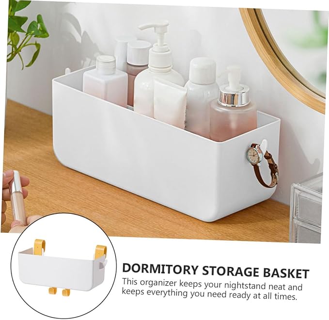 Bedside Caddy Hanging Organizer for Bunk Bed and Dorm Rooms White Bedside Storage Basket with Multiple Pockets for Cell Phones Chargers Books and Water Bottles Space-saving Hanging