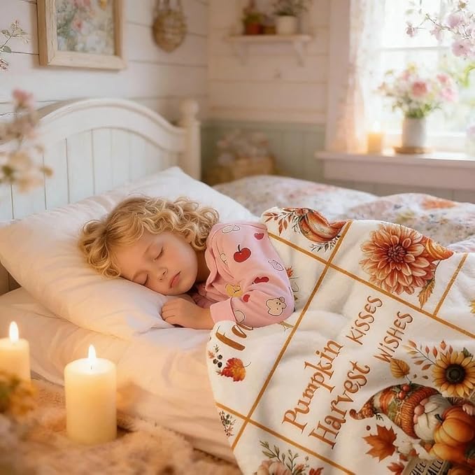 yuboo Pumpkin Gnome Spring Throw Blanket, 50"x60" Autumn Suflower Blankets and Throws for Couch, Soft Flannel Lap Sofa Blanket, Gnome Gift for Girls, Women, Teens, Kids, Family