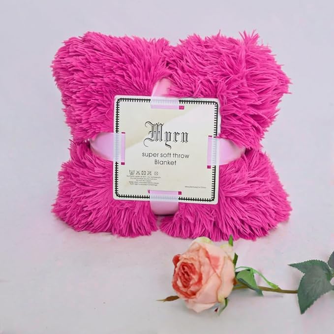 Plush Super Soft Blanket Bedding Sofa Cover Furry Fuzzy Fur Warm Throw Qulit Cozy Couch Blanket for Winter (63"x79", Rose Pink)