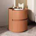 Wooden Nightstand Table with Drawer, Leather Bedside Storage for Bedroom and Living Room, Modern Round Design