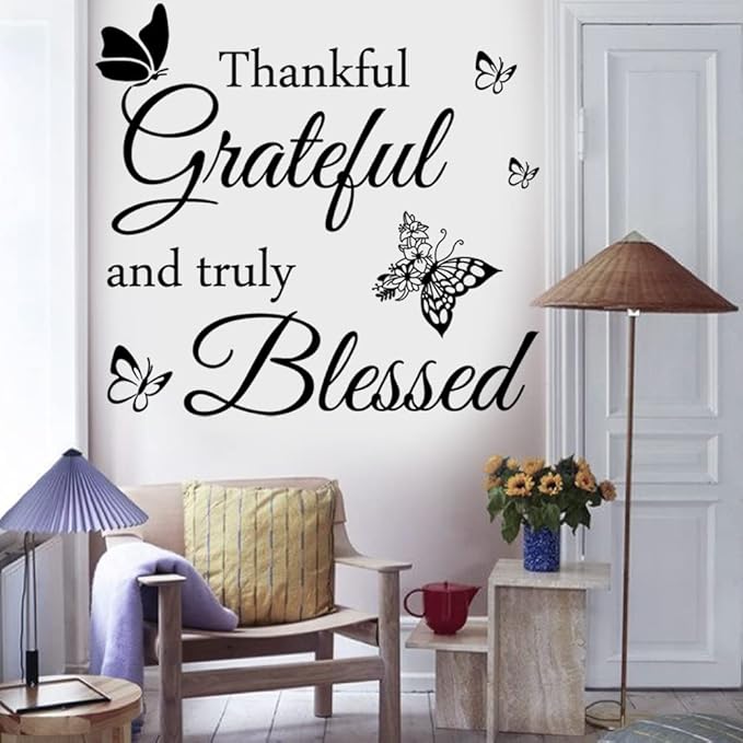Faith Vinyl Lettering Thankful Grateful and Truly Blessed Inspirational Quote Decor for Home Decor Living Room Kitchen Office Wall Decoration