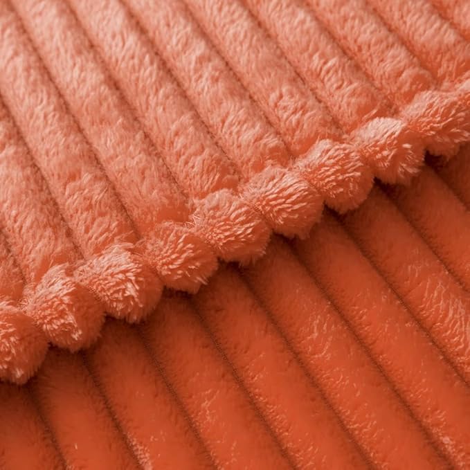 MIULEE Burnt Orange Throw Blanket 3D Ribbed Jacquard Fleece Flannel Velvet Plush Decorative Bed Blanket (Throw, 50" x 70") - Super Soft, Lightweight, Warm and Cozy for Couch Sofa