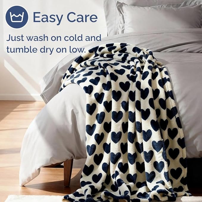 Ultra Soft Fleece Blanket Throw Size - Flannel Fleece Throw Blue Hearts Blanket - Lightweight for Couch Bed Chair - Thick, Cozy, Warm and Breathable - All Season Cozy, Anti-Static Microplush Bedding
