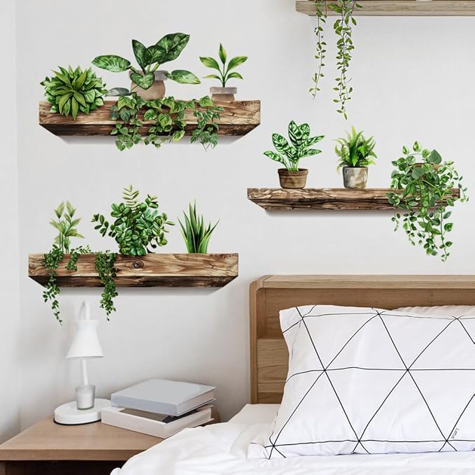 3 Pack 3D Potted Plants Wall Stickers Removable Tropical Nature Plants Wall Decals for Living Room Bedroom Kitchen