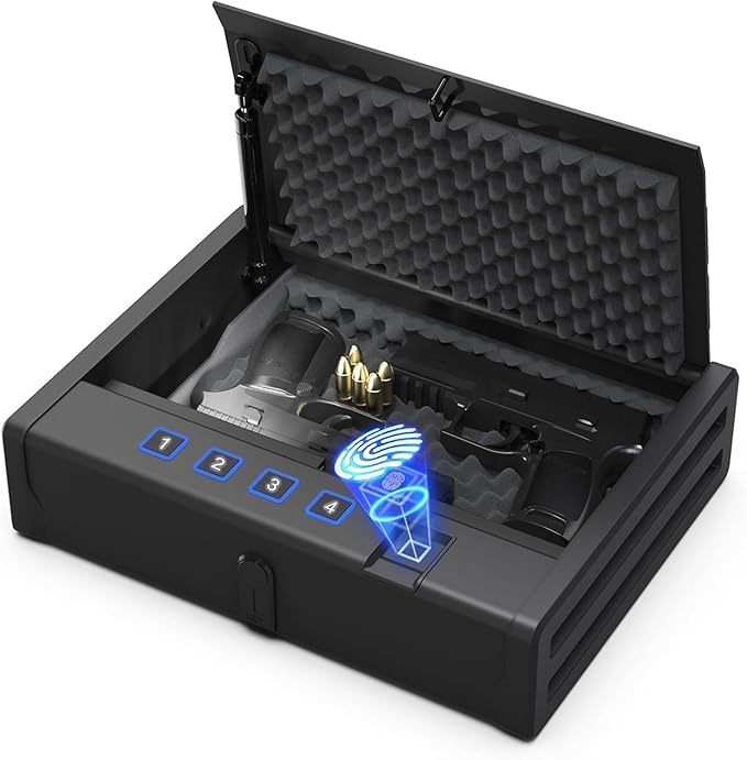 HARDROCK Gun Safe for Pistols, Biometric Wall Mounted Handgun Safe Box for Desk, Bedside,Truck，Drop Down Quick Access Security Safe with Fingerprint Keypad Lock for Home nightstand